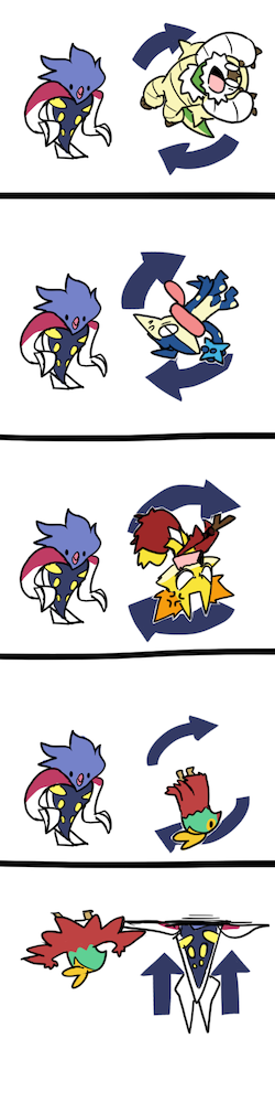 greninja, delphox, hawlucha, chesnaught, and malamar (pokemon) drawn by plainwhite