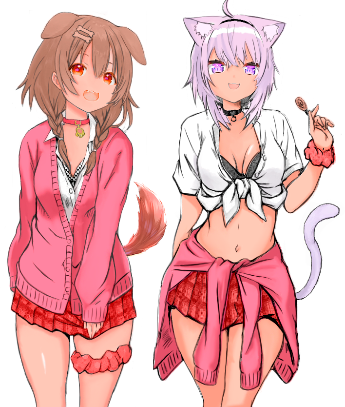 nekomata okayu and inugami korone (hololive) drawn by chidiri1, fukahire_(ruinon), and kamioka_shun'ya