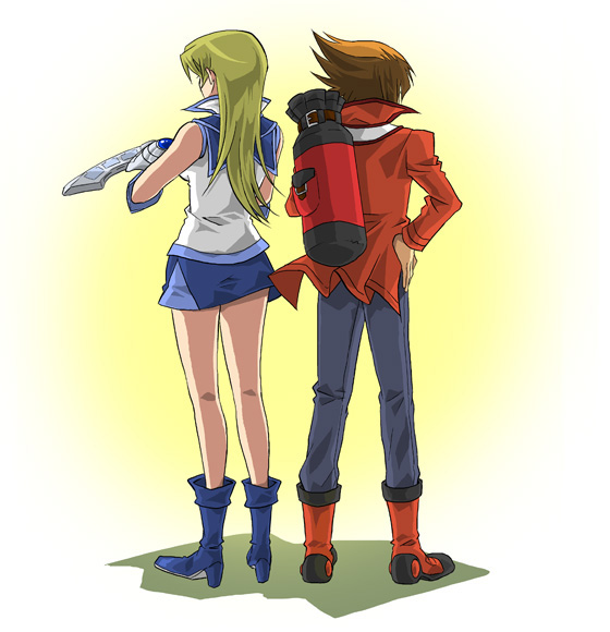 yuki judai and tenjouin asuka (yu-gi-oh! and 1 more) drawn by kirishima_(domipika)