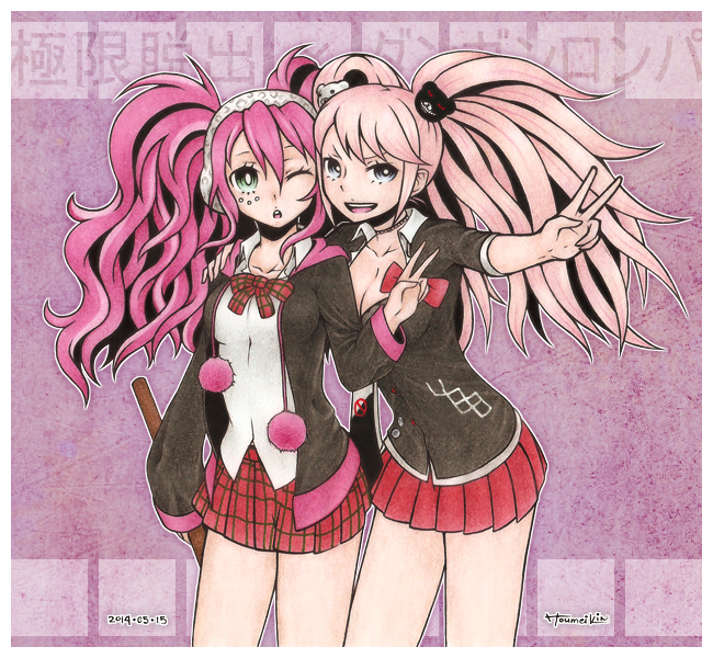 enoshima junko, monokuma, and yotsuba (danganronpa and 3 more) drawn by houmeikin