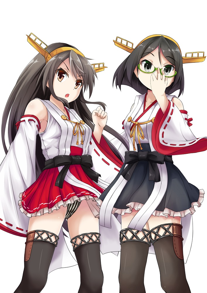 haruna, kirishima, haruna kai ni, and kirishima kai ni (kantai collection) drawn by bassa