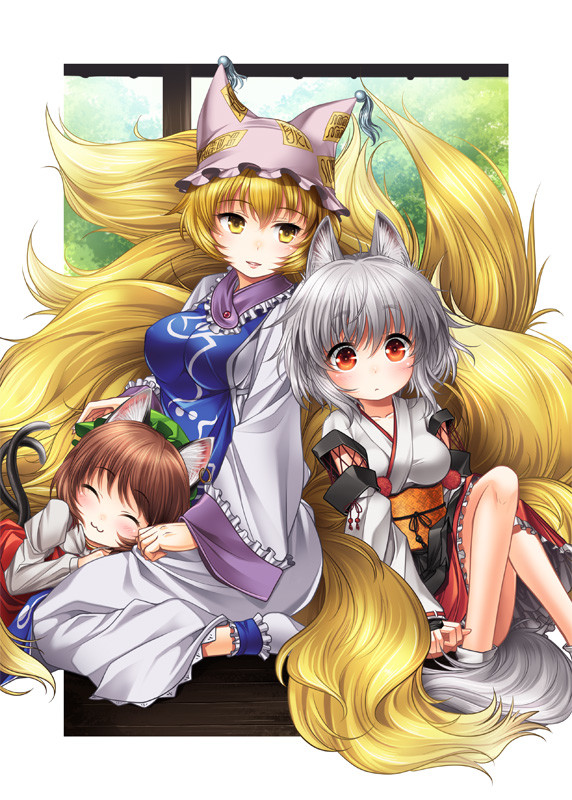inubashiri momiji, yakumo ran, and chen (touhou) drawn by kei_kei