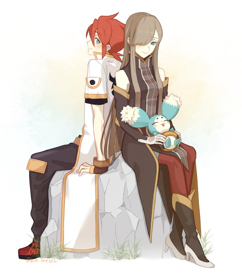 tear grants, luke fon fabre, and mieu (tales of and 1 more) drawn by bin_metsu