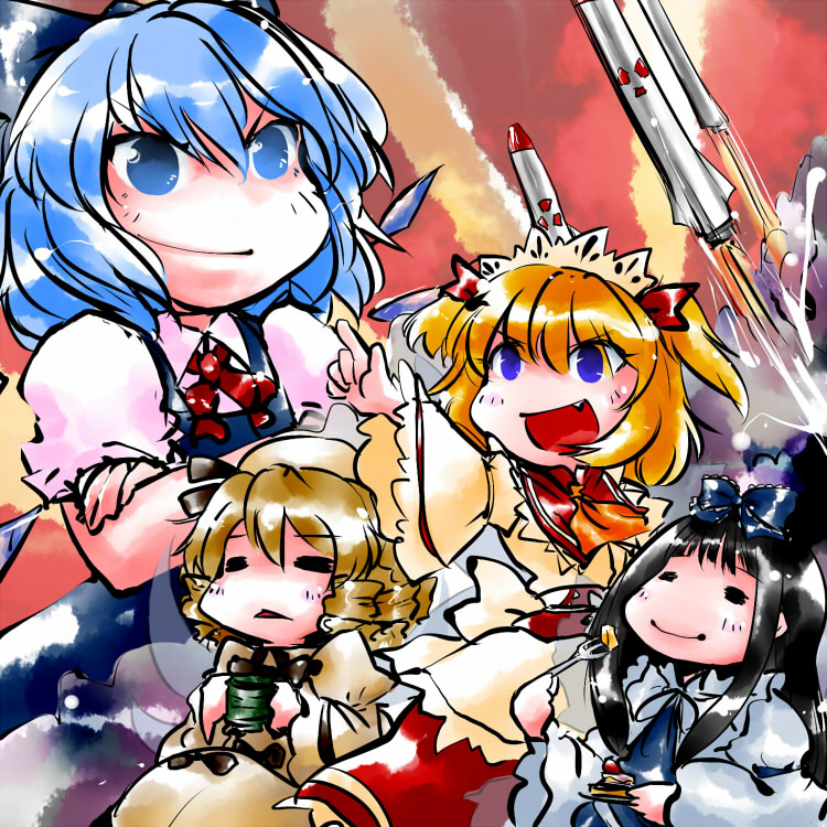 cirno, star sapphire, luna child, and sunny milk (touhou) drawn by nyoron_(fudegatana)