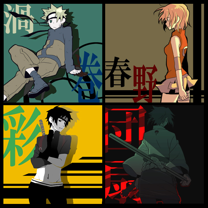 haruno sakura, uzumaki naruto, uchiha sasuke, and sai (naruto and 1 more) drawn by katsuko_(naruto)