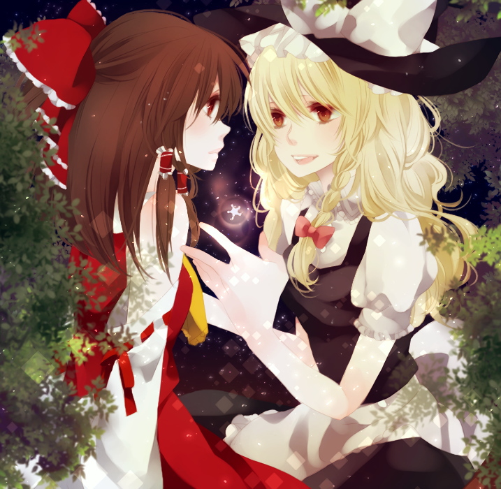 hakurei reimu and kirisame marisa (touhou) drawn by moruko