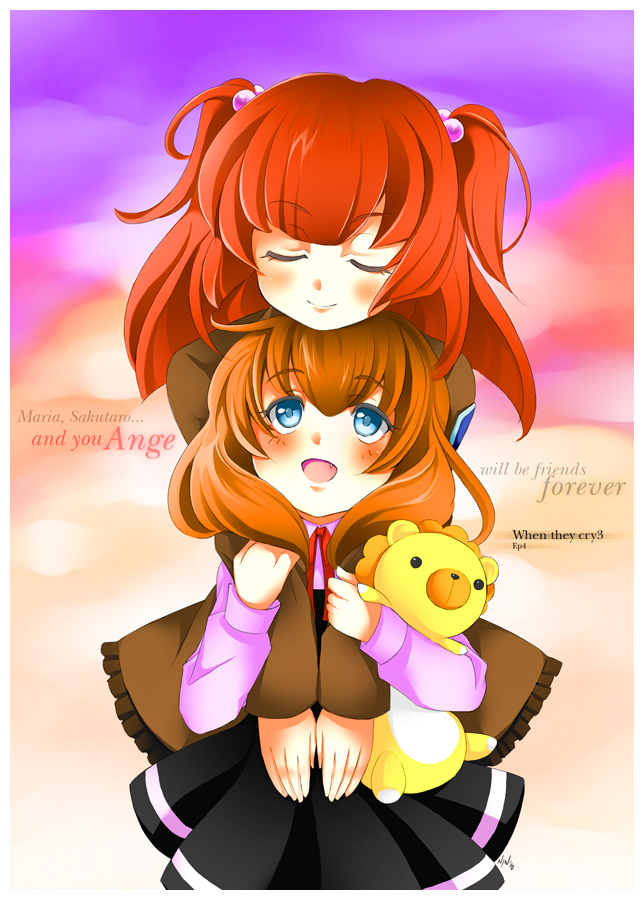 ushiromiya ange, ushiromiya maria, and sakutarou (umineko no naku koro ni) drawn by ninamo