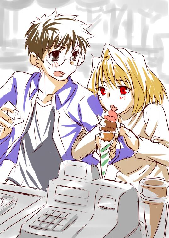 arcueid brunestud and tohno shiki (tsukihime) drawn by urako