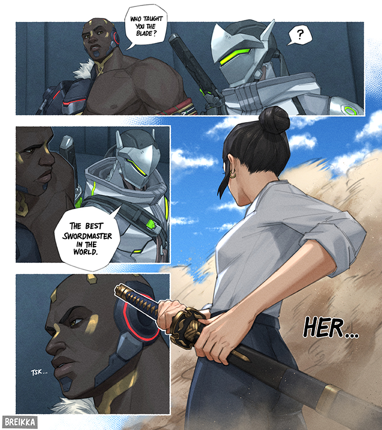 genji, doomfist, and yamagami asa (overwatch) drawn by breikka