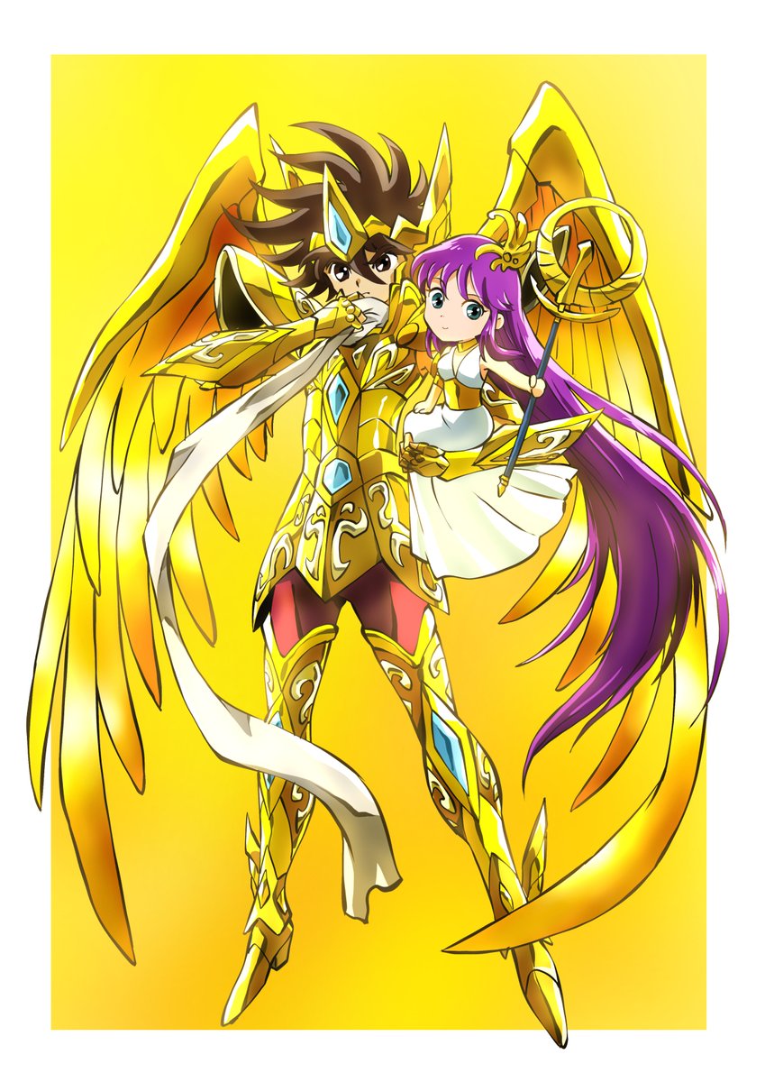 kido saori and pegasus seiya (saint seiya and 1 more) drawn by taiga_hiroyuki