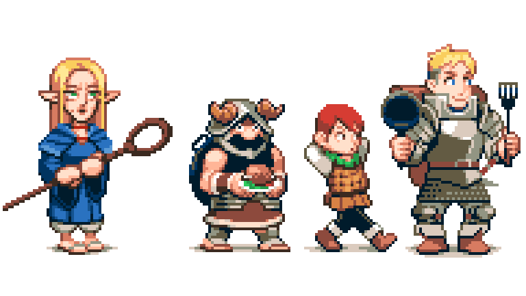 marcille donato, laios touden, senshi, chilchuck tims, shapeshifter, and 1 more (dungeon meshi) drawn by pixelflag