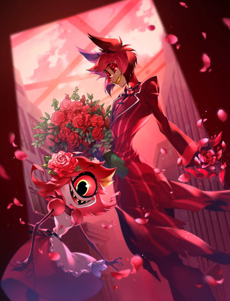 alastor and niffty (hazbin hotel) drawn by kotobuki_toro