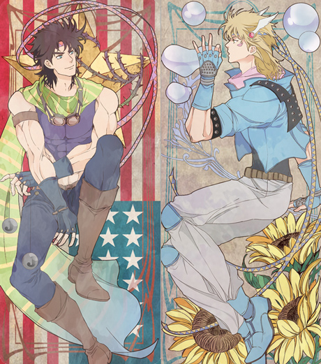 joseph joestar, caesar anthonio zeppeli, and hermit purple (jojo no kimyou na bouken and 1 more) drawn by juju_(rg)