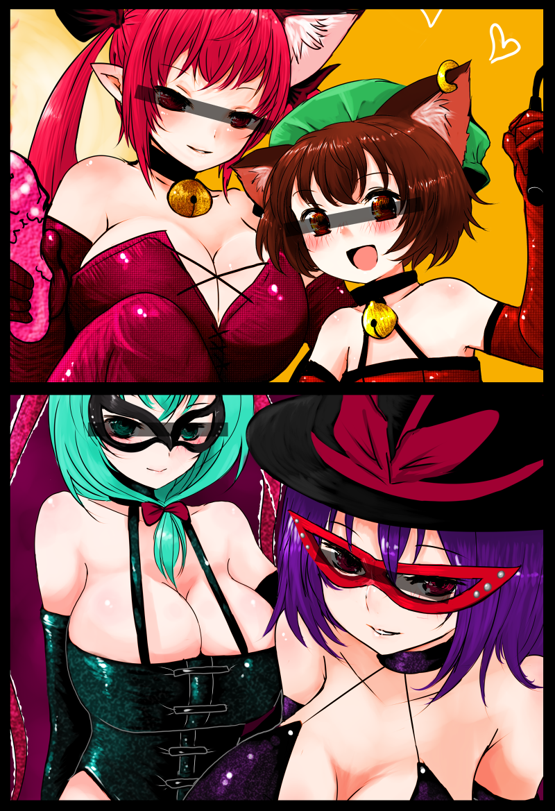 kaenbyou rin, chen, kagiyama hina, and nagae iku (touhou) drawn by han_(jackpot)