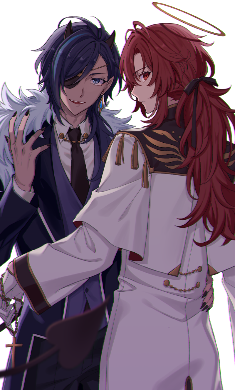 diluc and kaeya (genshin impact) drawn by kn_(akairo0530)