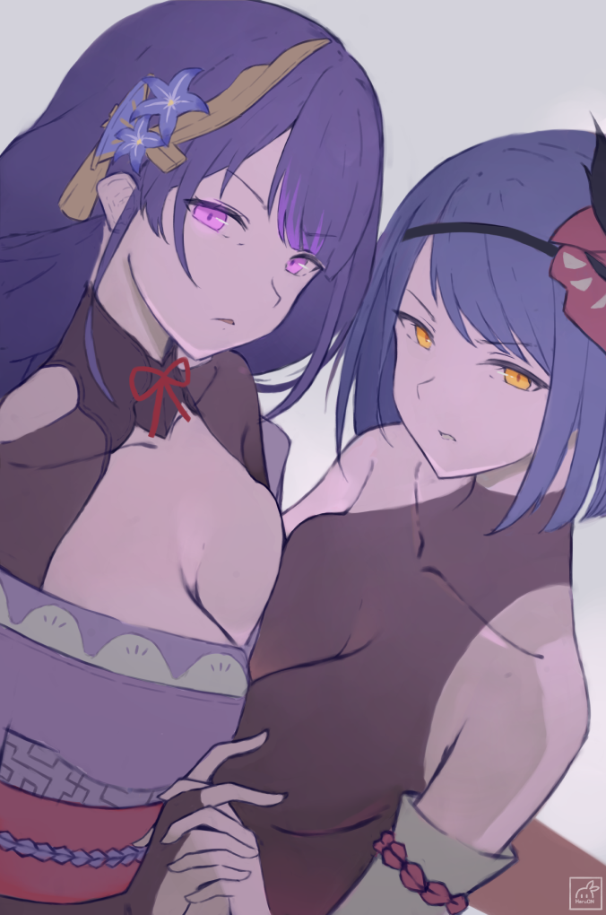 raiden shogun and kujou sara (genshin impact) drawn by haru_on