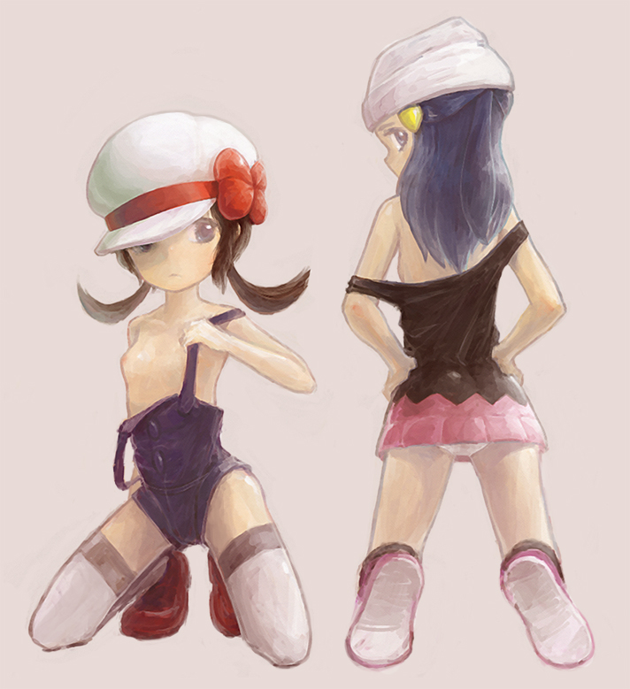 dawn and lyra (pokemon and 2 more) drawn by igau