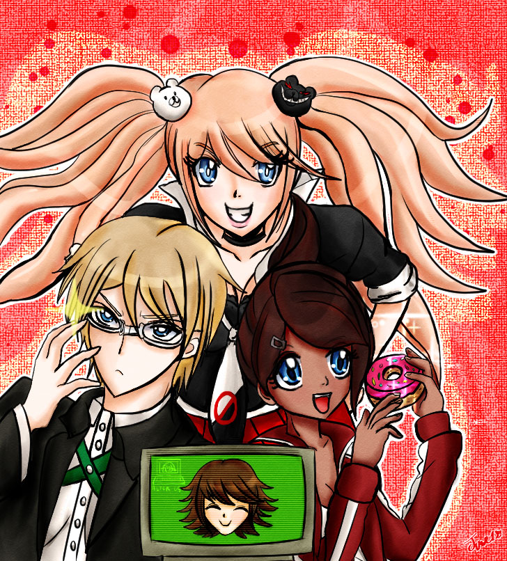 enoshima junko, fujisaki chihiro, asahina aoi, togami byakuya, and alter ego (danganronpa and 1 more) drawn by june183