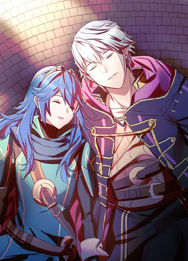 lucina and male robin (fire emblem and 1 more) drawn by ameno_(a_meno0)