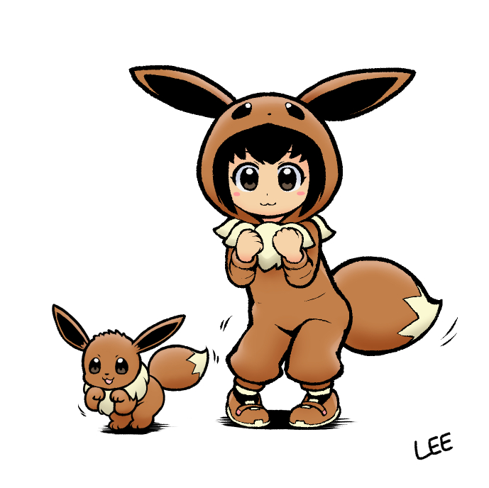 eevee and poke kid (pokemon and 1 more) drawn by lee_(colt)