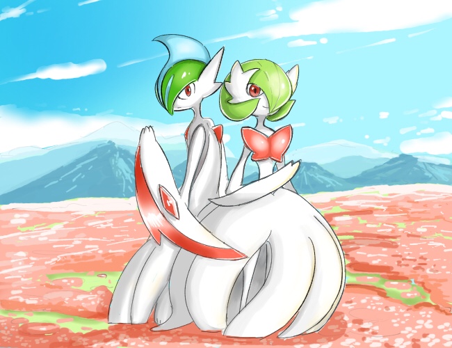 gardevoir, mega gardevoir, gallade, and mega gallade (pokemon) drawn by dashimaki_gorilla_(dasigori)