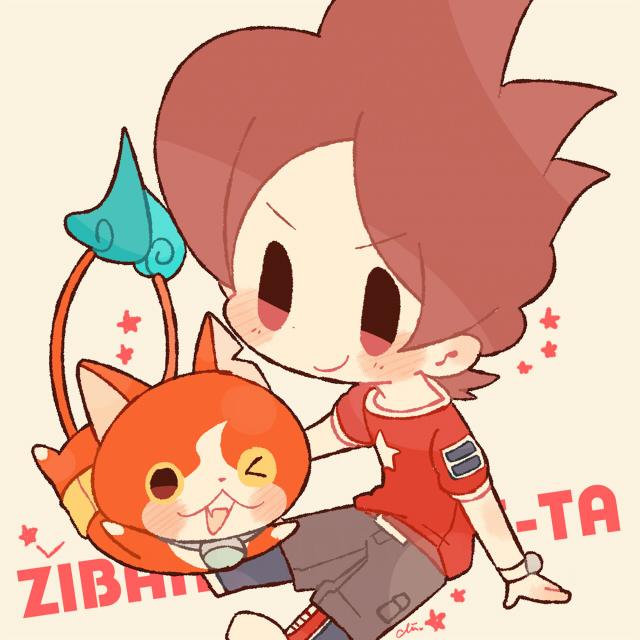 jibanyan and amano keita (youkai watch) drawn by chiyoko_(oman1229)
