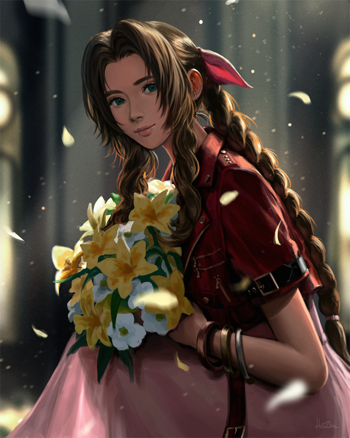 aerith gainsborough (final fantasy and 3 more) drawn by hollizho