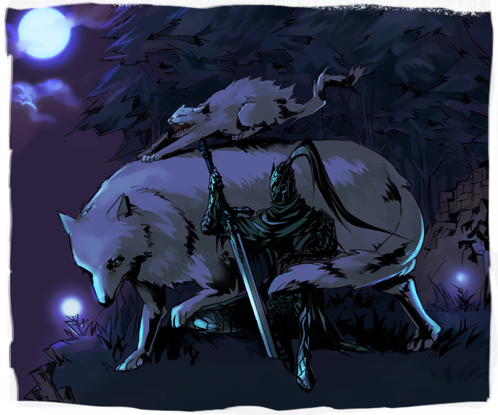 artorias the abysswalker, great grey wolf sif, and alvina of the darkroot wood (dark souls and 1 more) drawn by nira_(nira_box)