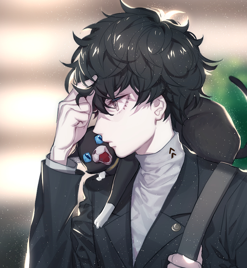 amamiya ren and morgana (persona and 1 more) drawn by zuizi