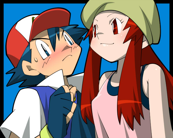 ash ketchum and melody (pokemon and 1 more) drawn by amada