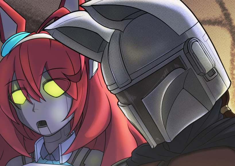 mihono bourbon, vodka, din djarin, and ig-11 (umamusume and 2 more) drawn by ctn_sasuke