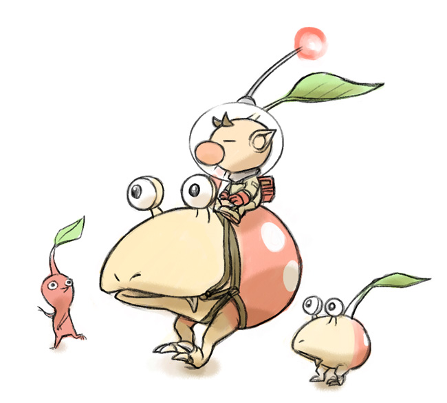 red pikmin, olimar, and bulbmin (pikmin) drawn by naru_(wish_field)