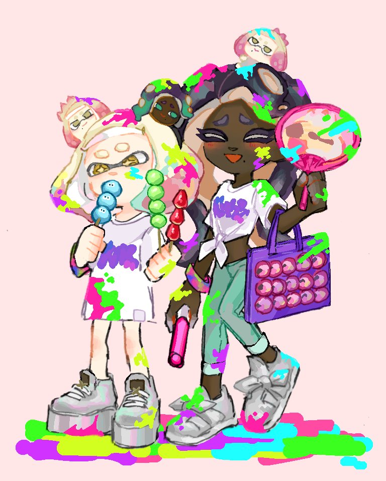 marina, pearl, and jellyfish (splatoon and 1 more) drawn by len_contact