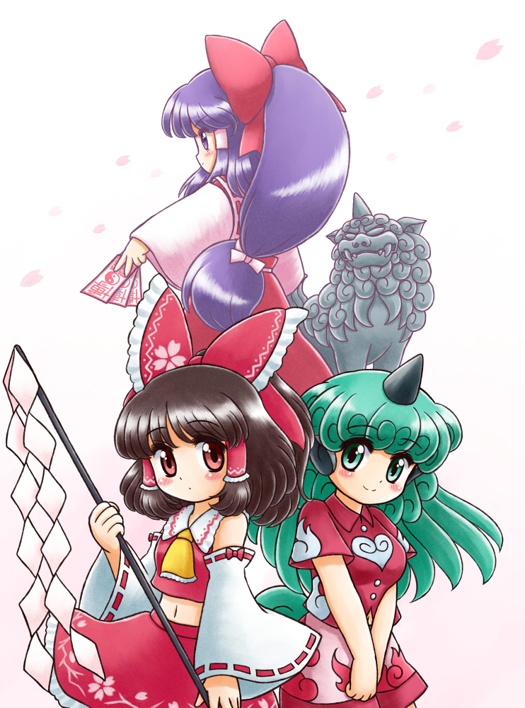hakurei reimu and komano aunn (touhou) drawn by nitamago
