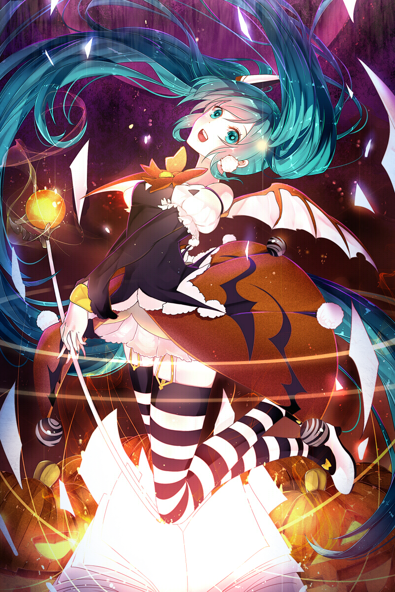 hatsune miku and halloween miku (vocaloid) drawn by phino