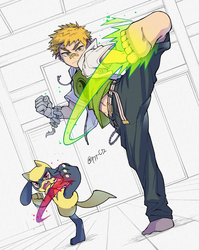 riolu and ooki ikutoshi (pokemon and 1 more) drawn by kan_(pyy_c12)