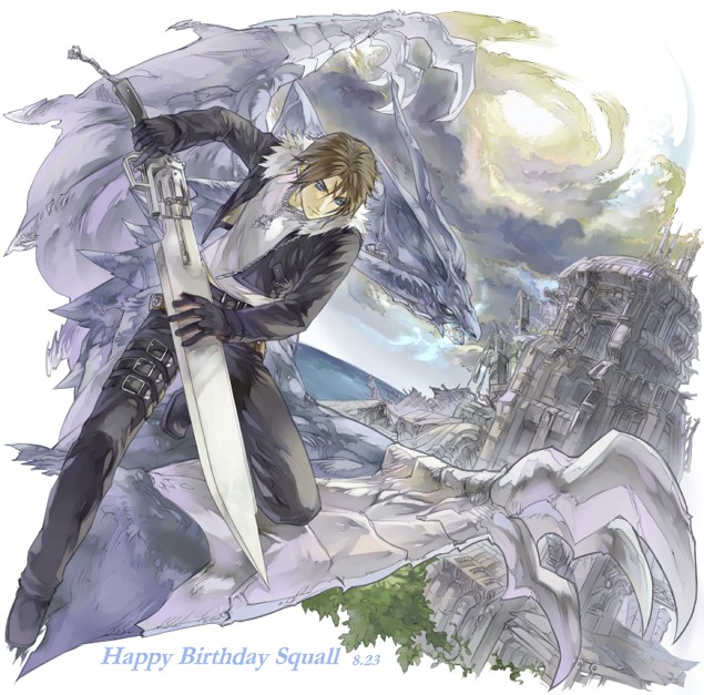 squall leonhart and bahamut (final fantasy and 1 more) drawn by hinokami