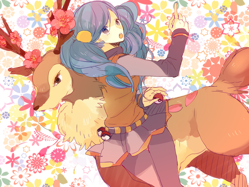sawsbuck and ace trainer (pokemon and 1 more) drawn by meiji_(artist)