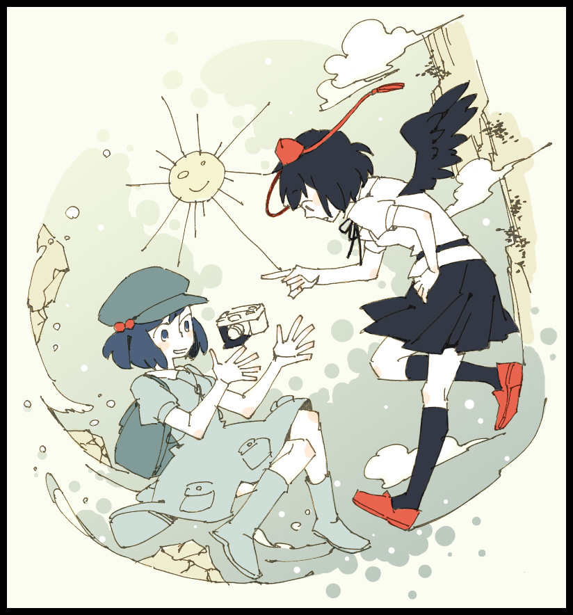 shameimaru aya and kawashiro nitori (touhou) drawn by asahi_(uwa)