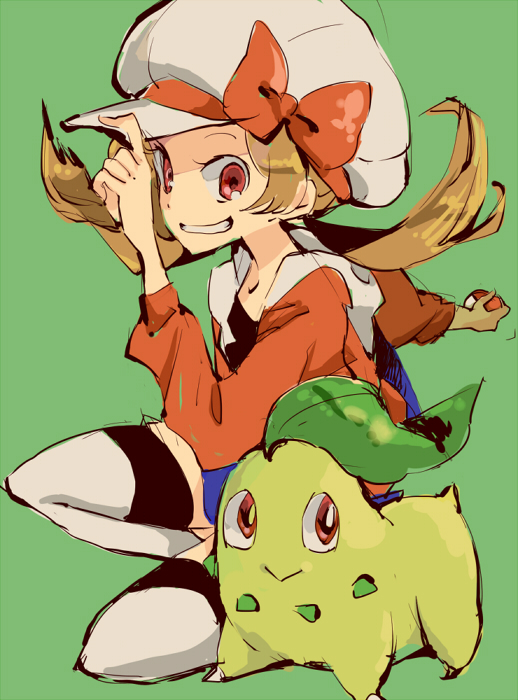 lyra and chikorita (pokemon and 1 more) drawn by shinoasa