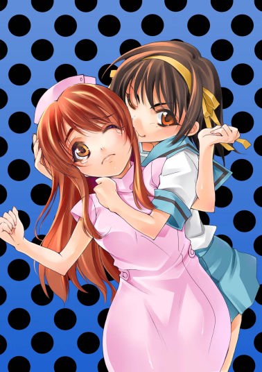 suzumiya haruhi and asahina mikuru (suzumiya haruhi no yuuutsu) drawn by azu