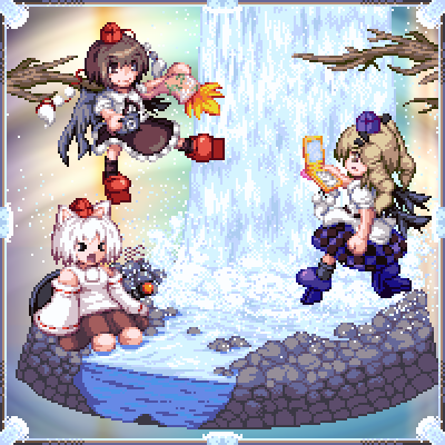 shameimaru aya, inubashiri momiji, and himekaidou hatate (touhou) drawn by kisasage_kouta