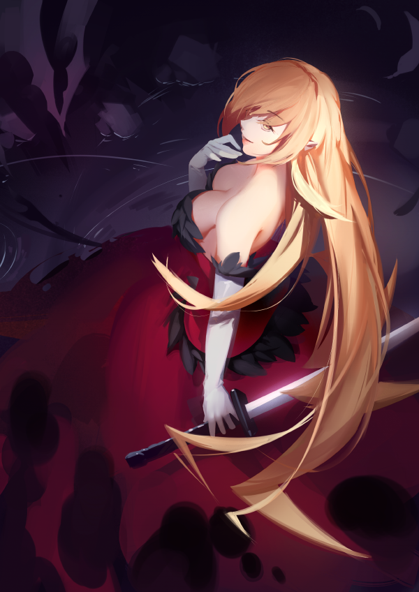 oshino shinobu and kiss-shot acerola-orion heart-under-blade (monogatari) drawn by 3four