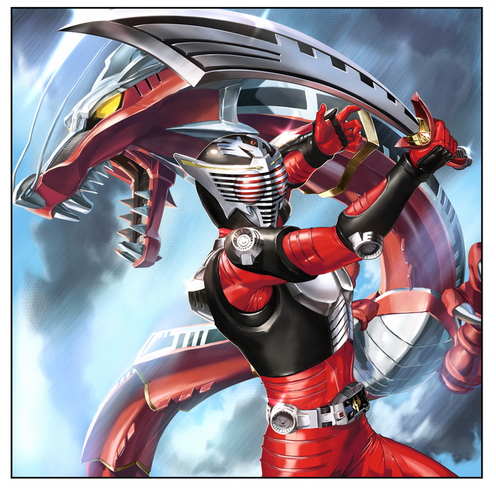 kamen rider ryuki and dragreder (kamen rider and 1 more) drawn by makacoon