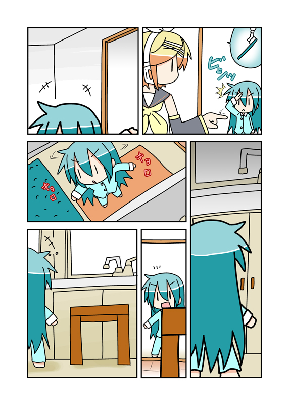 hatsune miku, kagamine rin, and chibi miku (vocaloid) drawn by minami_(colorful_palette)
