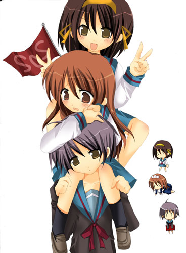 suzumiya haruhi, nagato yuki, and asahina mikuru (suzumiya haruhi no yuuutsu) drawn by anonymous_(japanese)