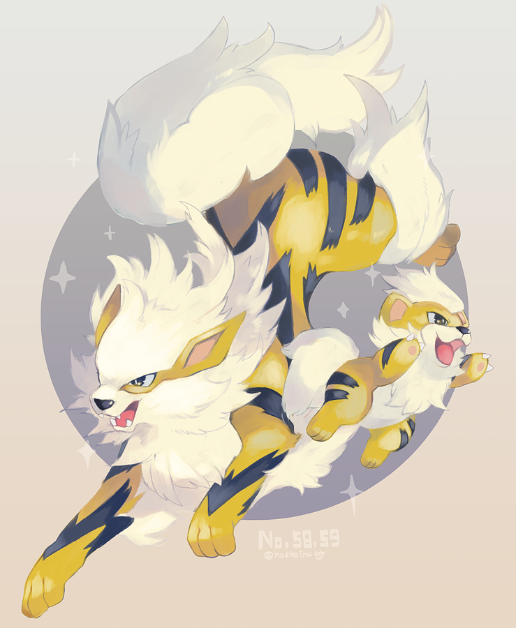 arcanine and growlithe (pokemon) drawn by hoko_(coornxx)