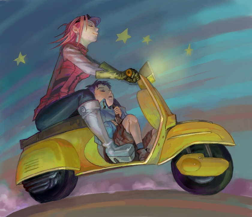 haruhara haruko and nandaba naota (flcl) drawn by yurinko