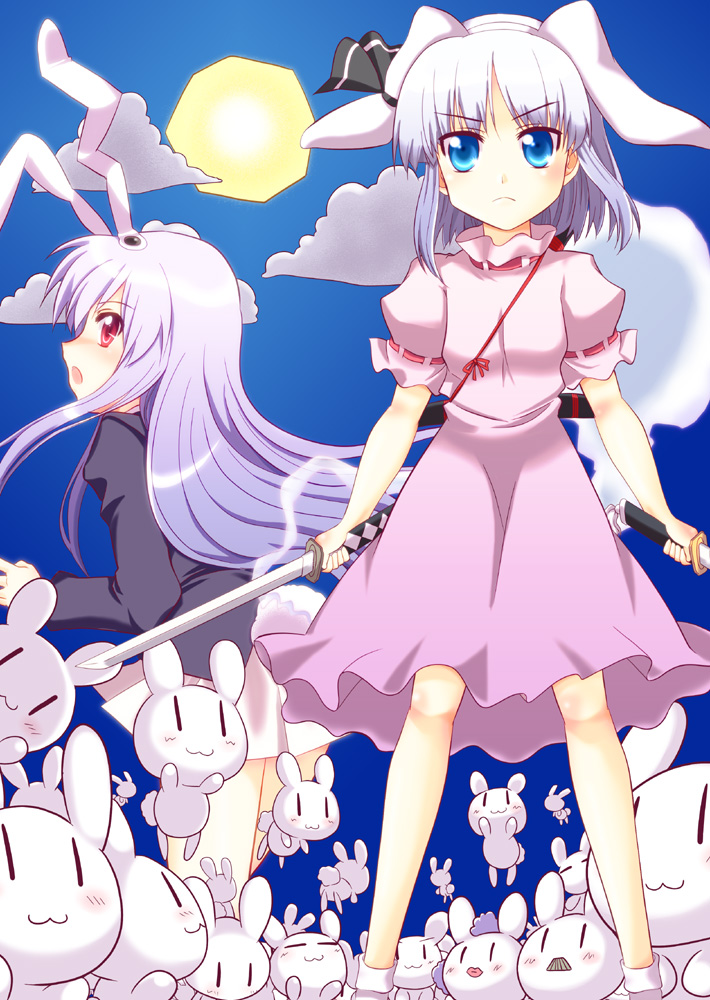 konpaku youmu, reisen udongein inaba, inaba tewi, and inaba mob (touhou) drawn by kairakuen_umenoka