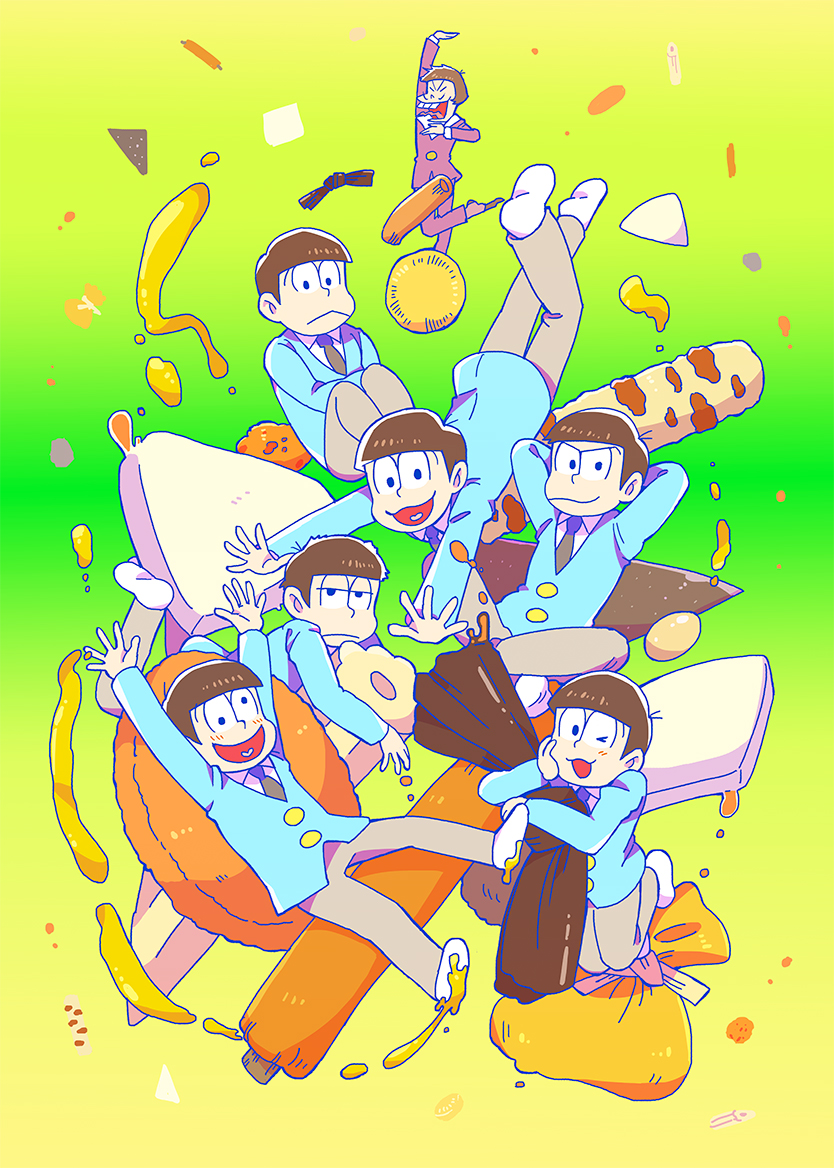 matsuno osomatsu, matsuno karamatsu, matsuno ichimatsu, matsuno jyushimatsu, matsuno choromatsu, and 1 more (osomatsu and 2 more) drawn by okimaru